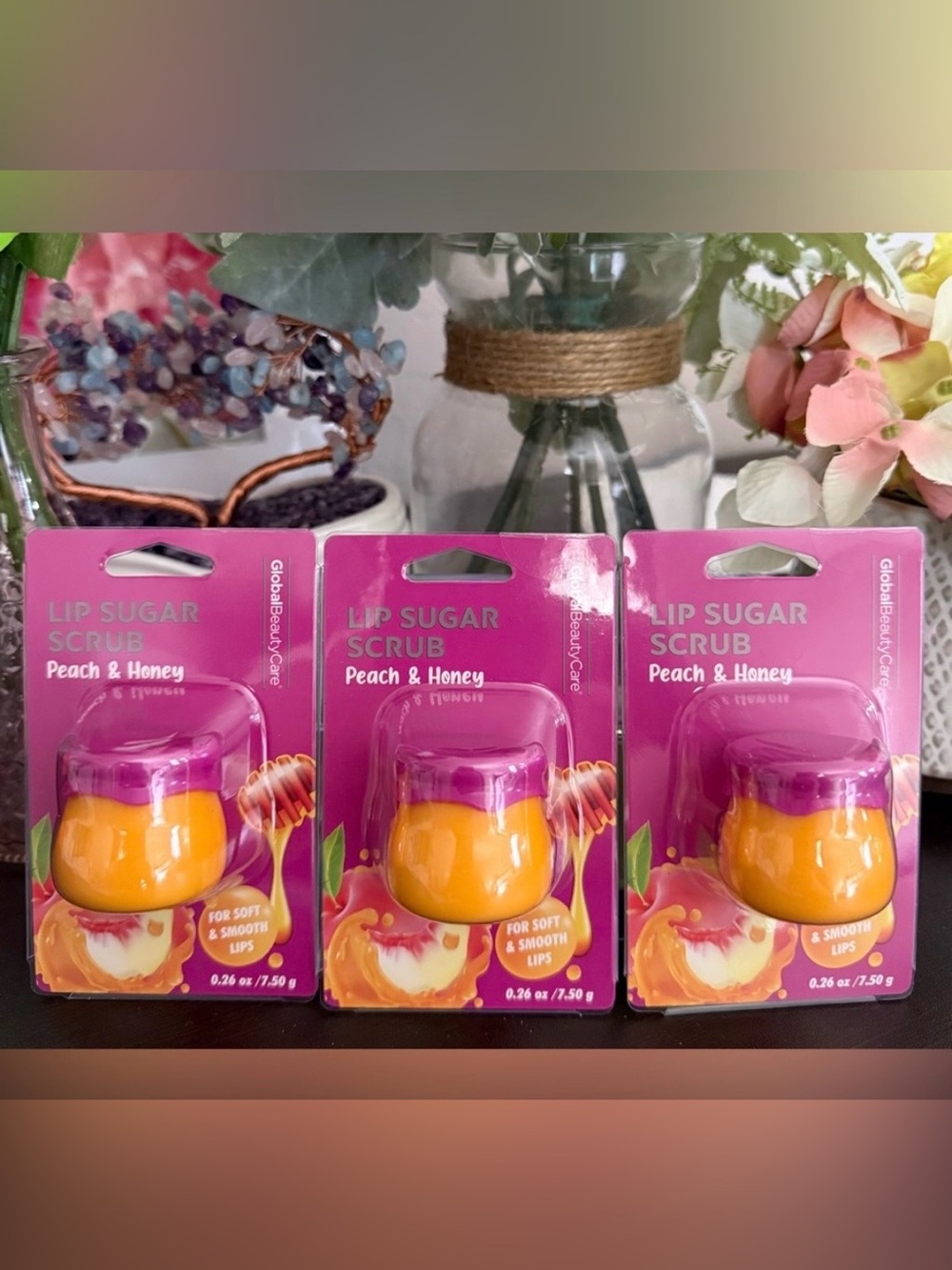 🆕🍯 GLOBAL BEAUTY CARE LIMITED EDITION “PEACH & HONEY” LIP SUGAR SCRUB TRIO. NEW